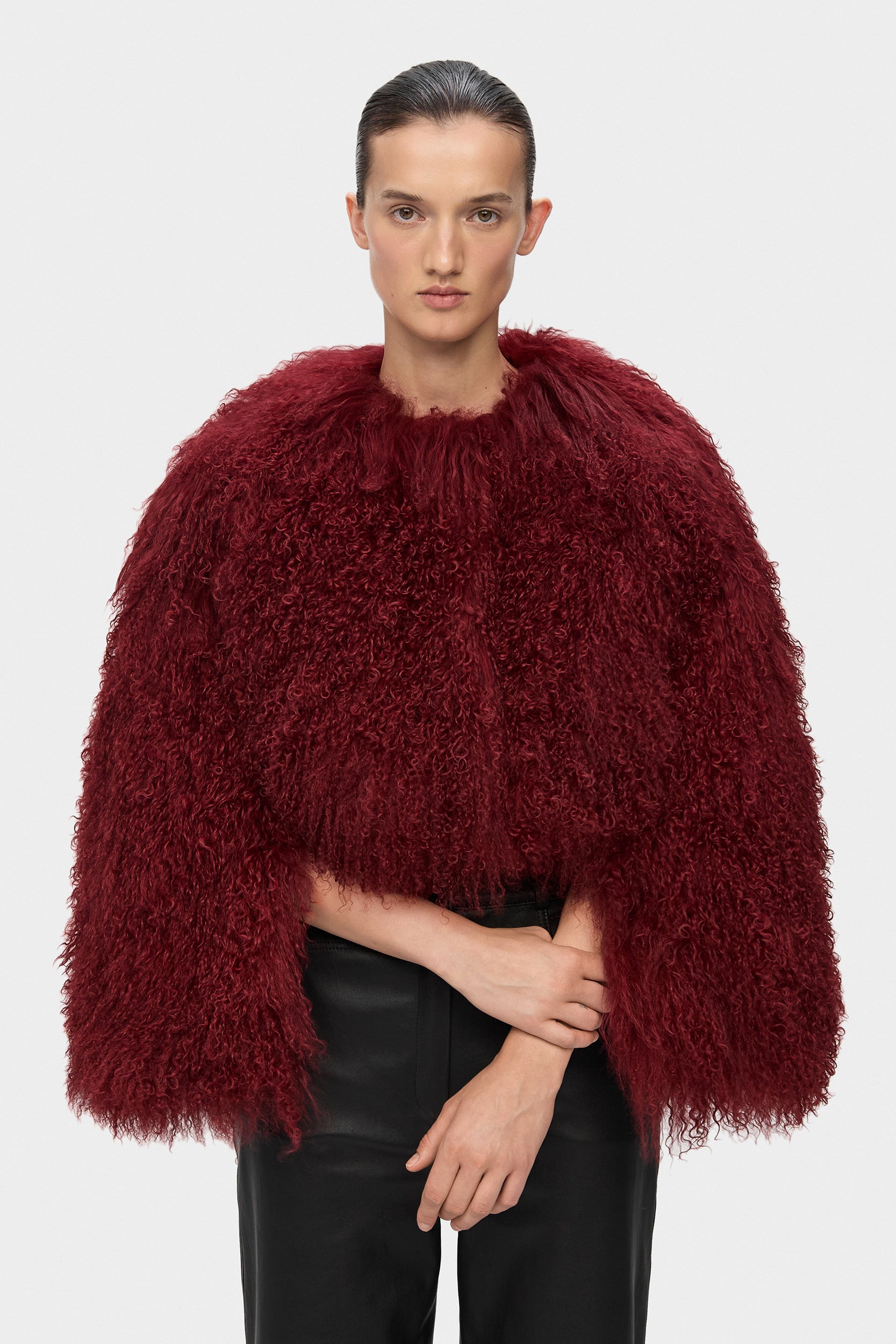 HANNAH SHEARLING CAPE COAT IN BORDO (2217/7)