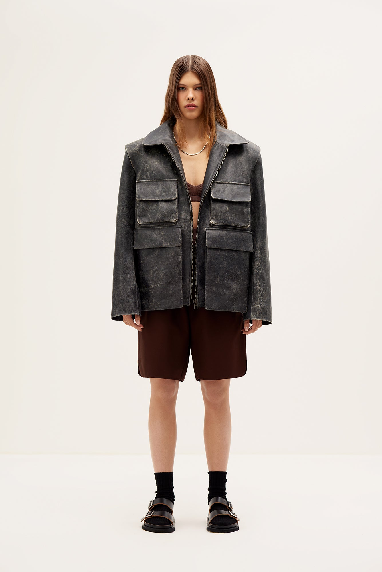 Куртка-бомбер вінтажно-сіра